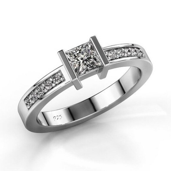 Jewelry - 925 Silver  Princess Cut White Sapphire Ring